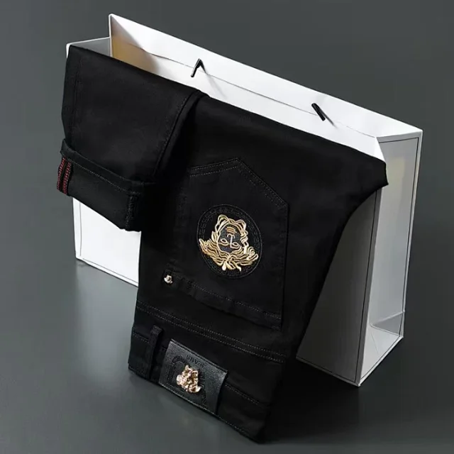 Unbranded Jeans Black with gold Medusa-head embroidery product detail image 5