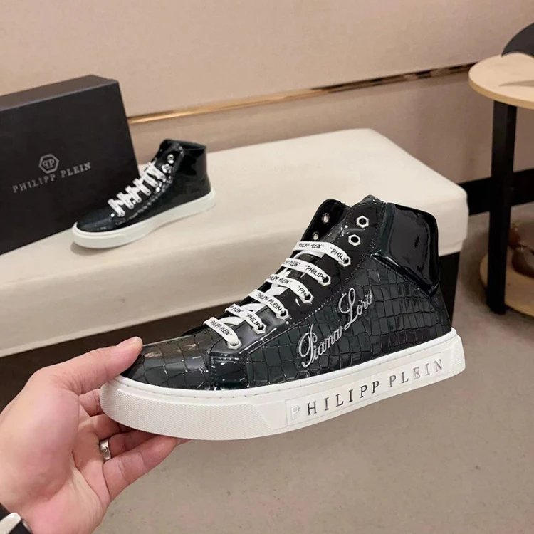 Philipp Plein Sneakers High-Top Crocodile-Embossed — Black-green