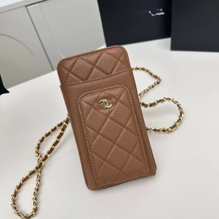 Chanel Phone Holder Chain Bag Camel Quilted Calfskin Crossbody
