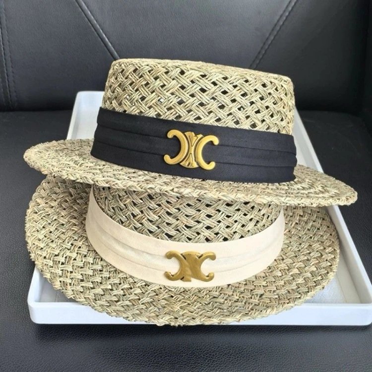 Celine Celine Logo Band Woven Straw Hat