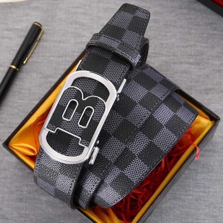 SKU-06-Black Plaid B Silver Buckle