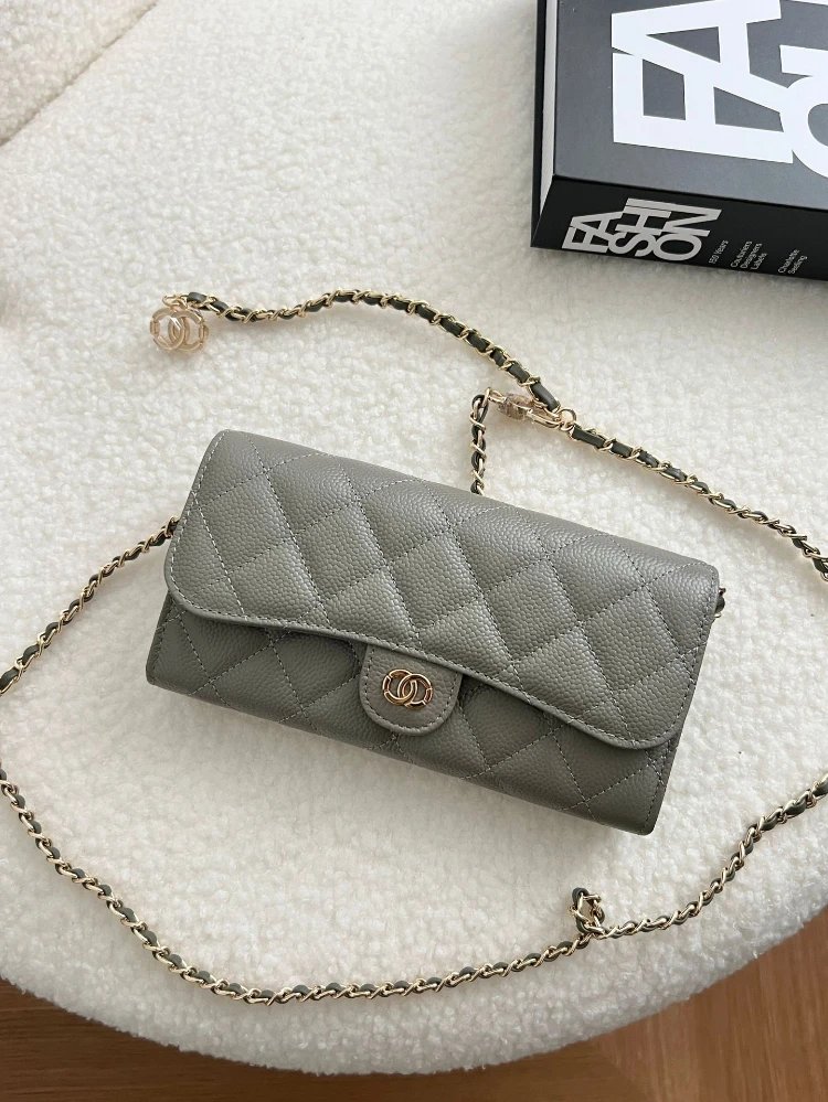 Chanel Wallet on Chain Gray Quilted Caviar Leather