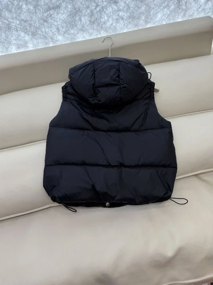 Unbranded Vests Hooded quilted puffer vest with flap chest pocket and buckle strap image 4