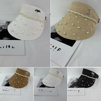 Chanel Pearl-Embellished Straw Visor Hat [5 styles]