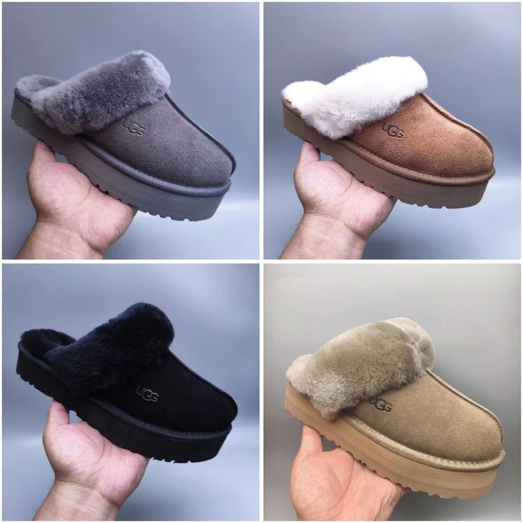 UGG Thick Sole Furry Collar Slide Mule Boots