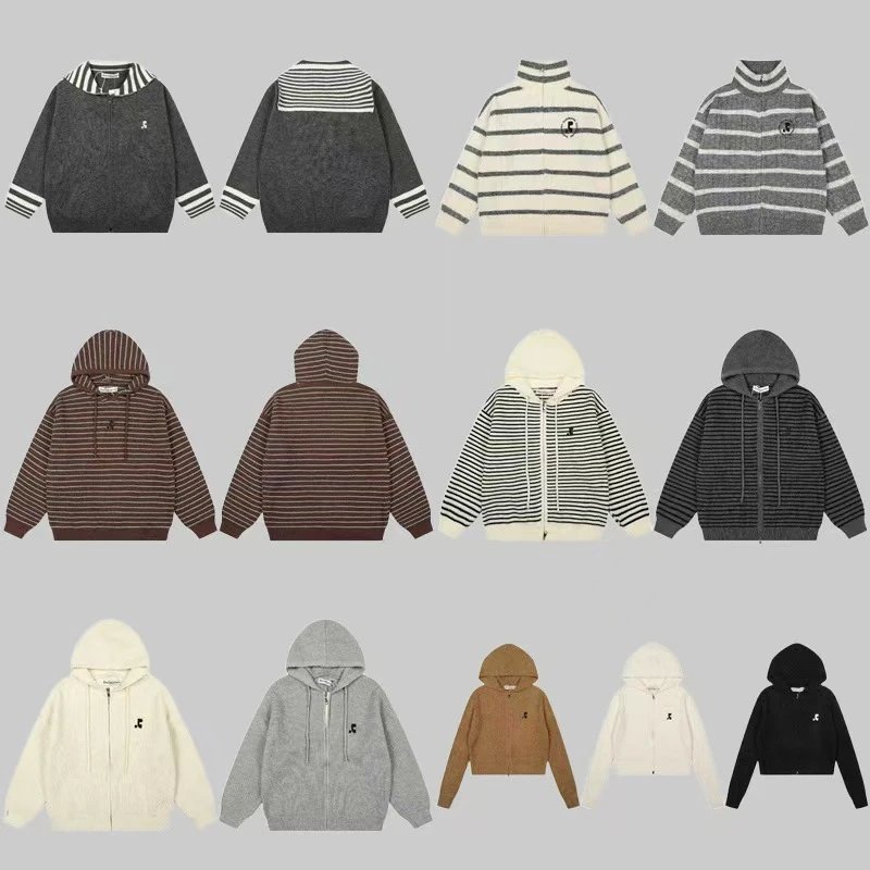 Rest&Recreation Striped and Solid Knit Hooded Zip-Up Cardigan Collection - 008187