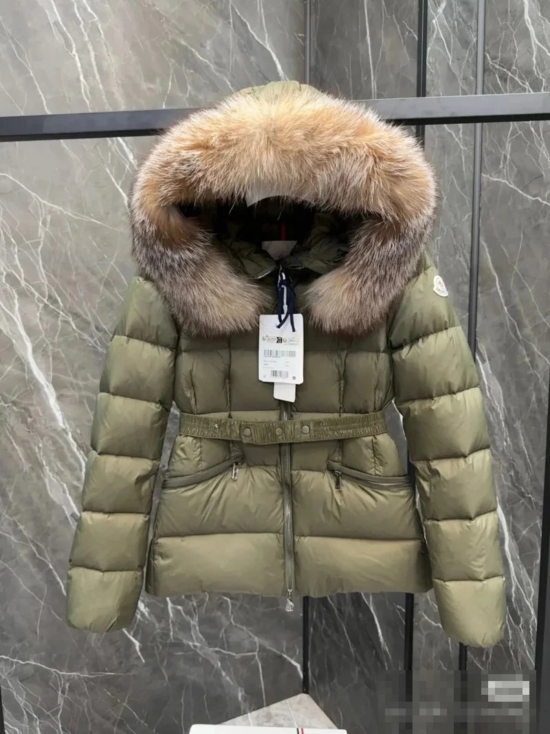 Moncler Down Jackets Fur-Trim Hooded Belted Puffer Jacket image 4