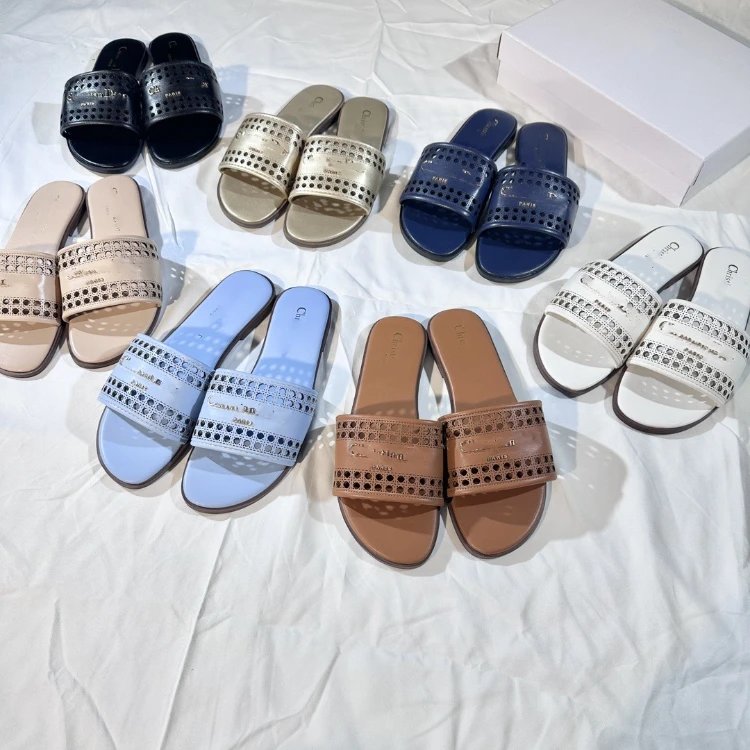 Celine Laser-Cut Slide Slippers