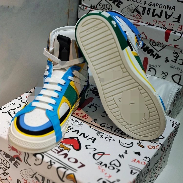 Dolce & Gabbana D&G Logo High-Top Sneakers White Green Pink - 3