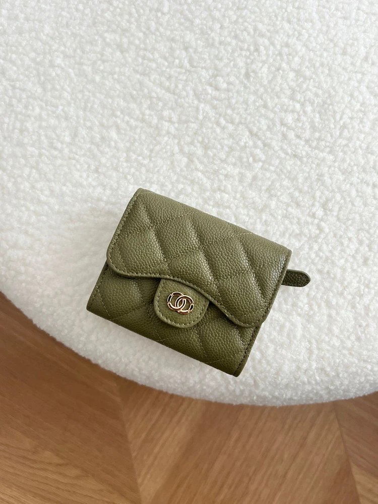 Unbranded Wallets & Card Holders Compact quilted flap coin wallet with zip pocket — army green