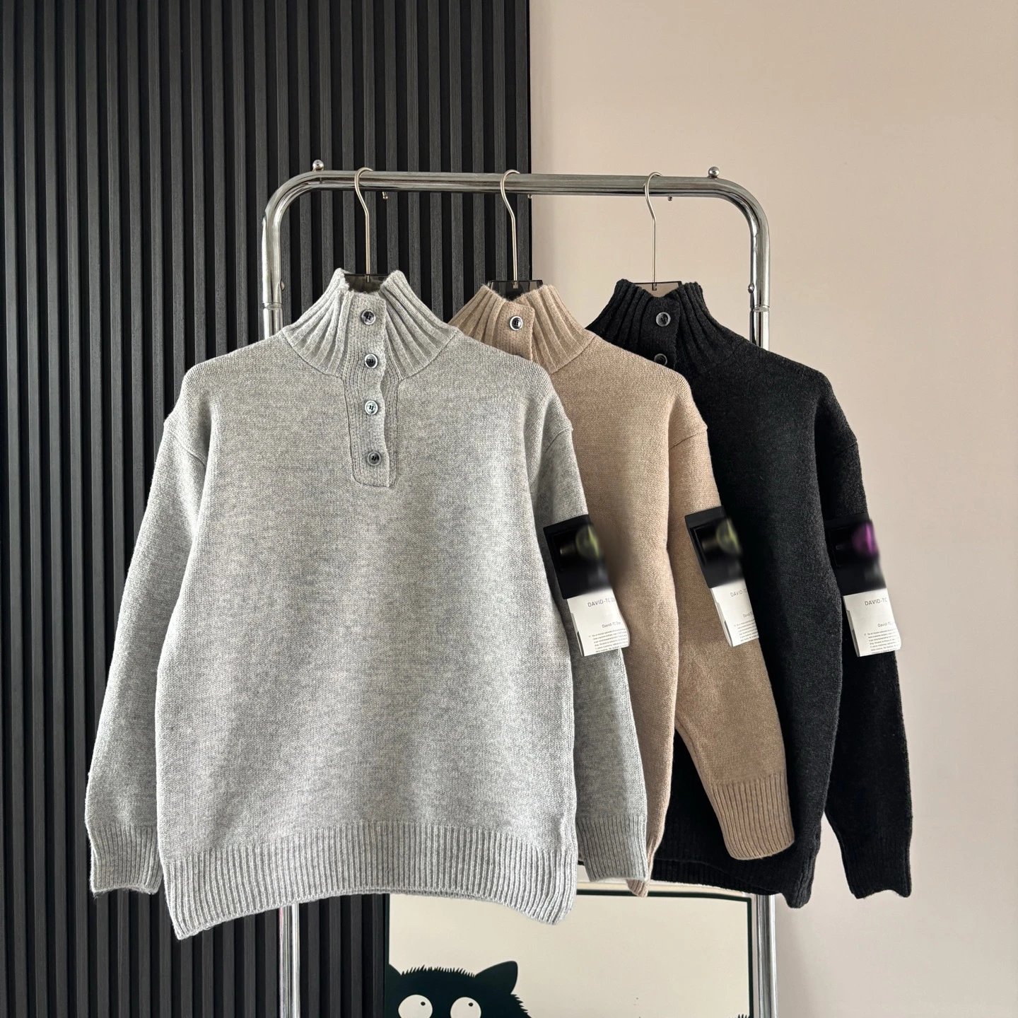 Stone Island Mock Neck Button Knit Sweater with badge