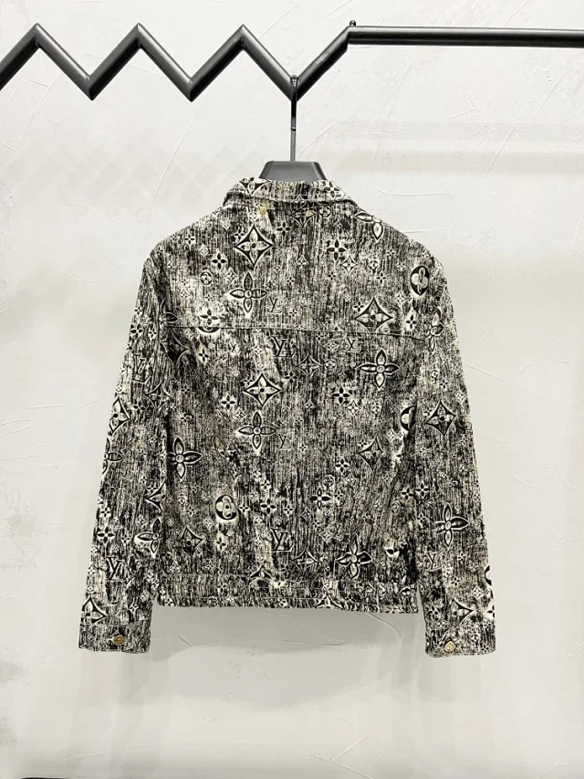 Unbranded Jackets Button-Front Denim Jacket with Monogram-Style Print product detail image 3