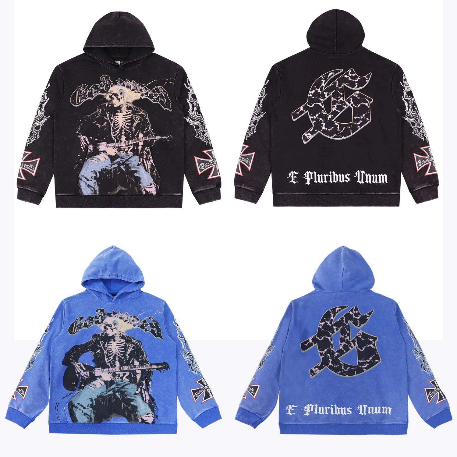 God Skull Print Hoodie