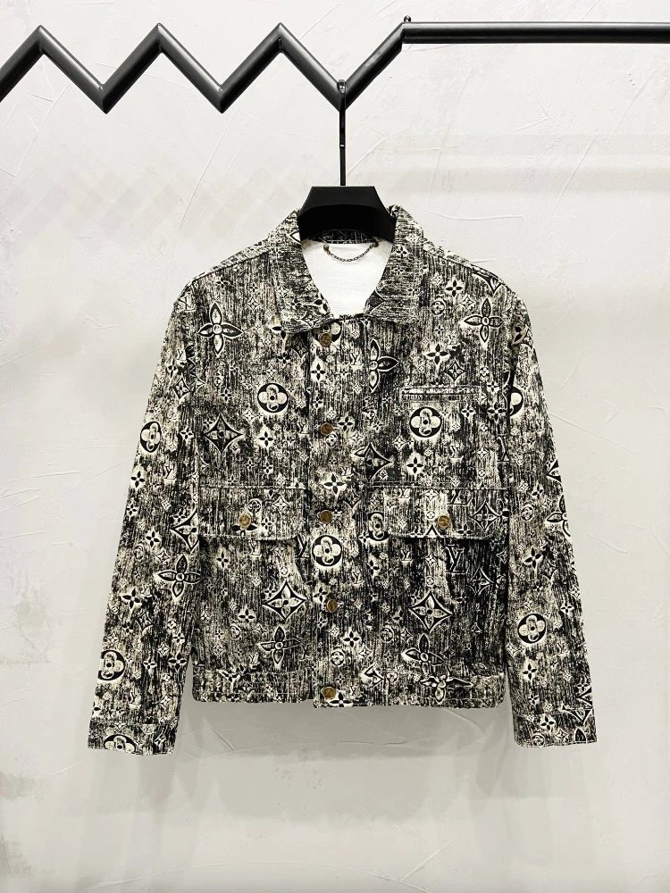 Unbranded Jackets Button-Front Denim Jacket with Monogram-Style Print — SKU-02-A2 picture color (donkey house)