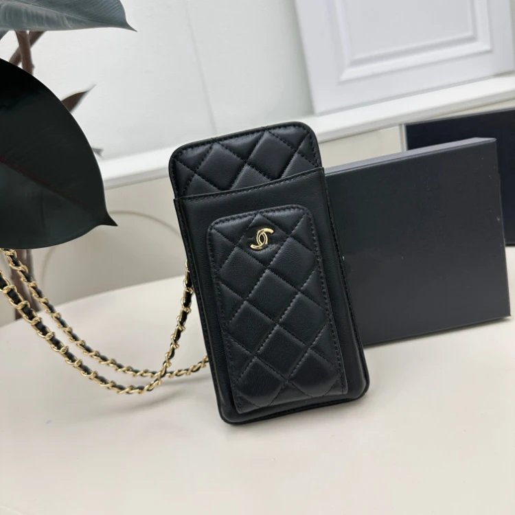 Chanel Quilted Phone Pouch Black Chain Strap Crossbody Bag
