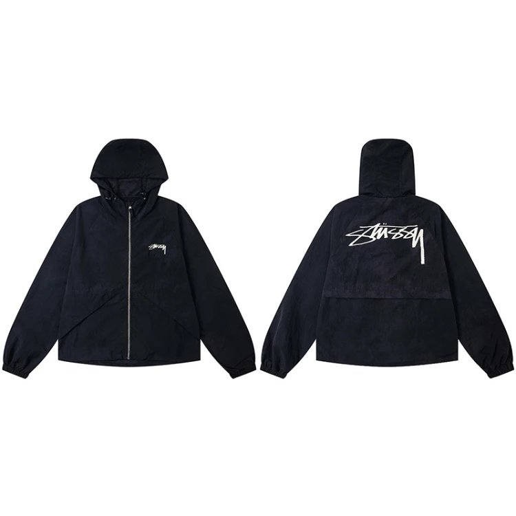 Stüssy Jackets Hooded Zip-Up Logo Jacket — SKU-01-Black