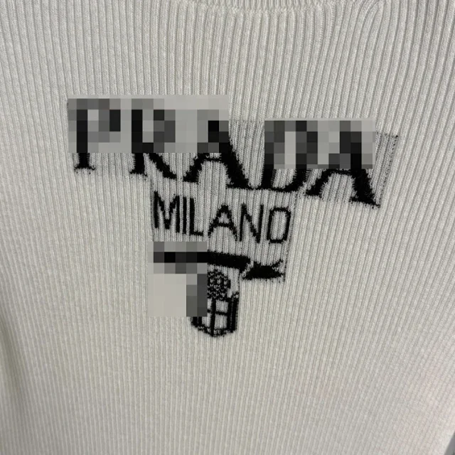 Prada Knitwear Ribbed crew-neck long-sleeve logo knit top product detail image 3