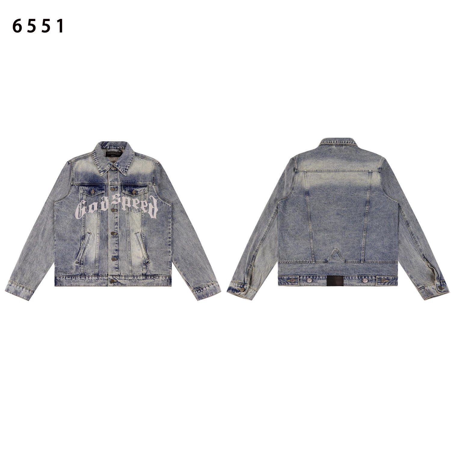 Godspeed Jackets 6551 Washed Denim Jacket with Embroidered Logo — 6551 light blue