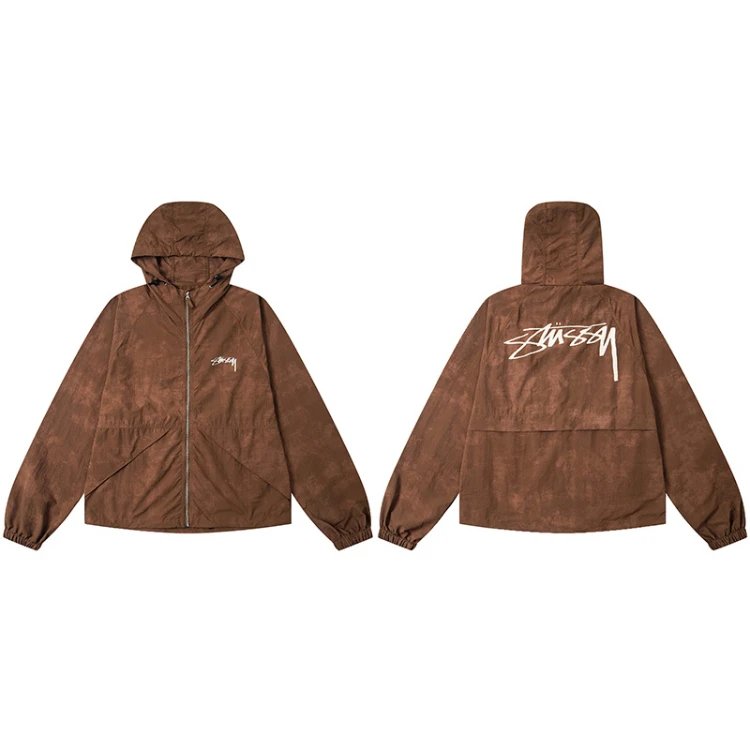 Stüssy Jackets Hooded Zip-Up Logo Jacket — SKU-03-Brown