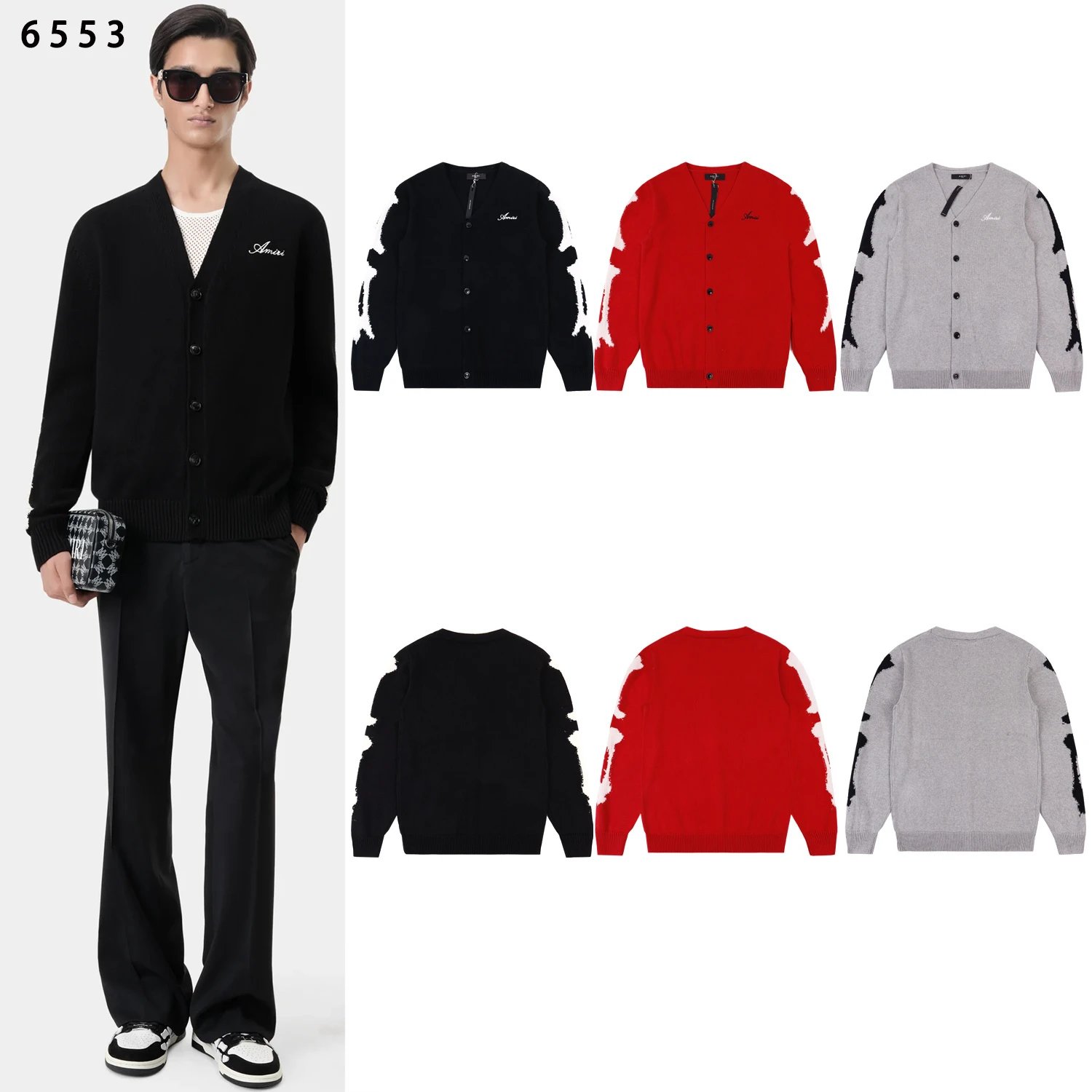 Amiri ｓｃｒｉｐｔ Logo Bones Jacquard Knit Cardigan