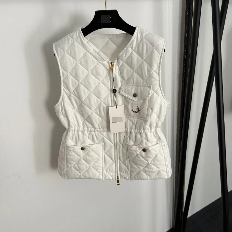 Moncler Vests Quilted zip-front utility vest with drawstring waist — white