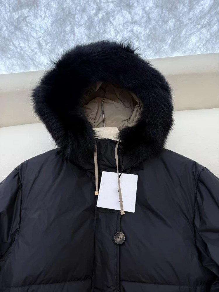 Unbranded Down Jackets Reversible fur-trim hooded puffer jacket with drawstring hem image 6