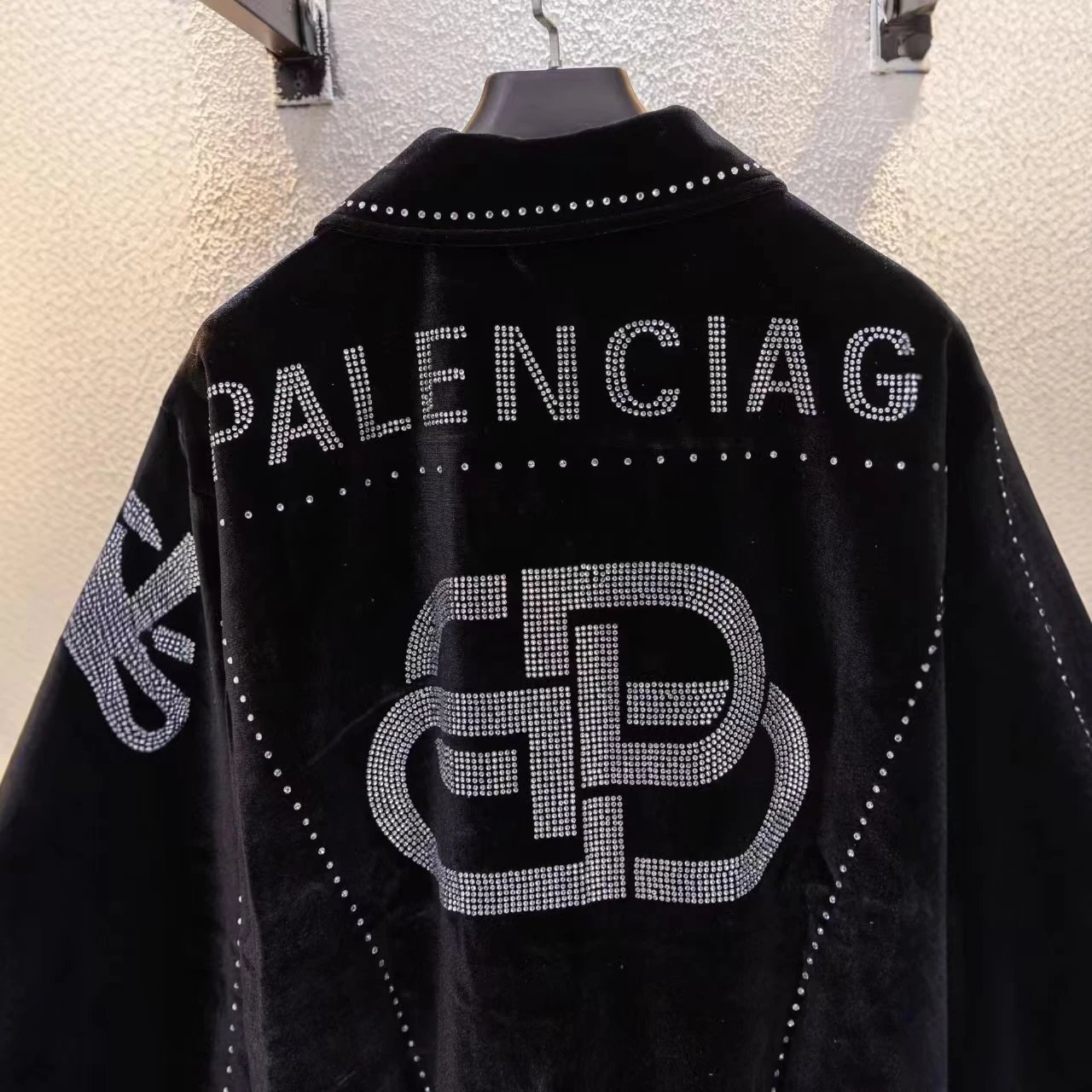 Balenciaga Jackets 5181 velvet baseball jacket with rhinestone logo image 4