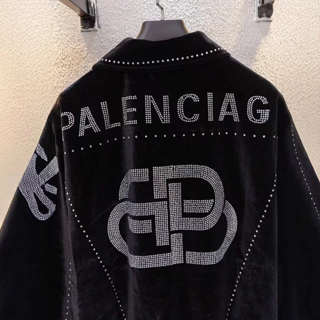 Balenciaga Jackets 5181 velvet baseball jacket with rhinestone logo product detail image 4