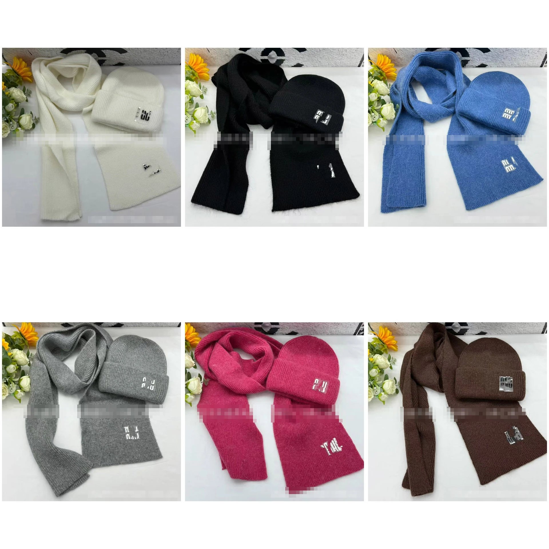 Miu Miu Logo Patched Knit Beanie and Scarf Set Collection - 007427