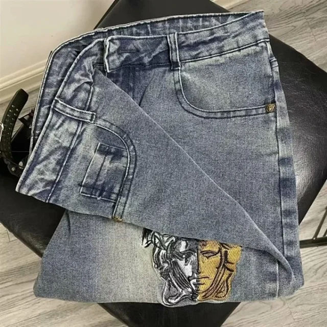 Unbranded Jeans Straight-leg with embroidered face motif product detail image 3