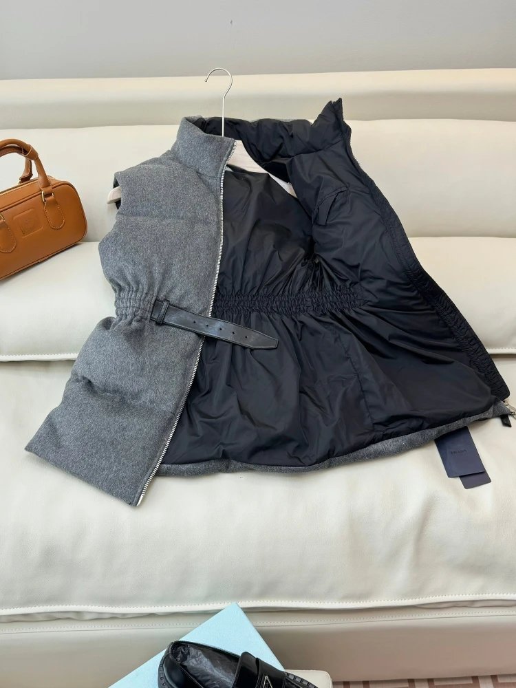 Prada Vests Belted stand-collar quilted puffer vest image 3