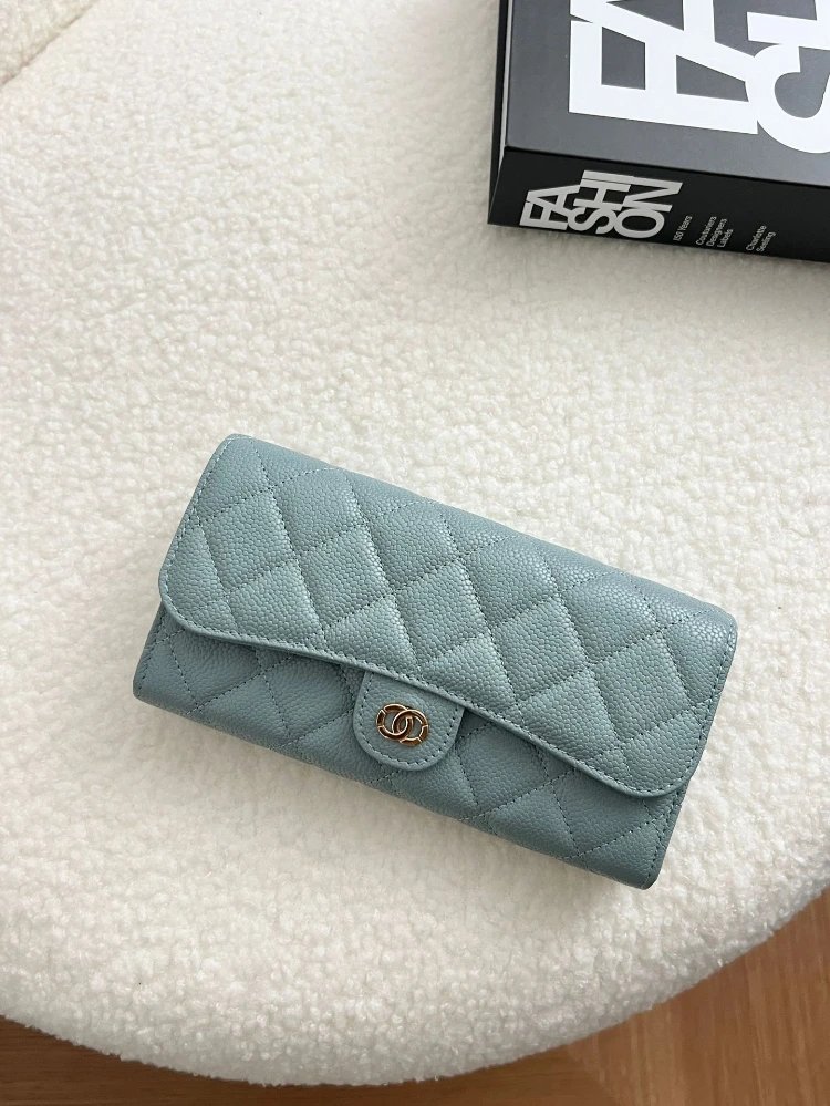 Chanel Classic Flap Wallet in Mint Green Caviar Leather Long Wallet
