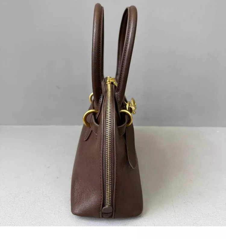Leather Top Handle Satchel Bag Brown Black Burgundy White Pink Classic