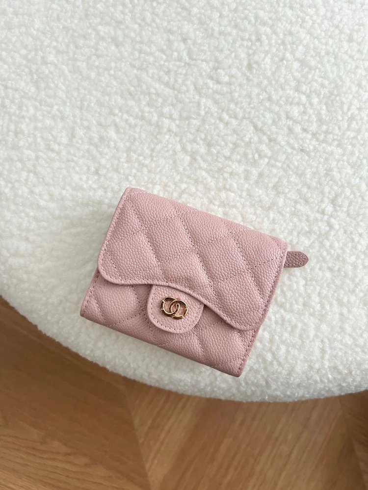 Unbranded Wallets & Card Holders Compact quilted flap coin wallet with zip pocket — Pink
