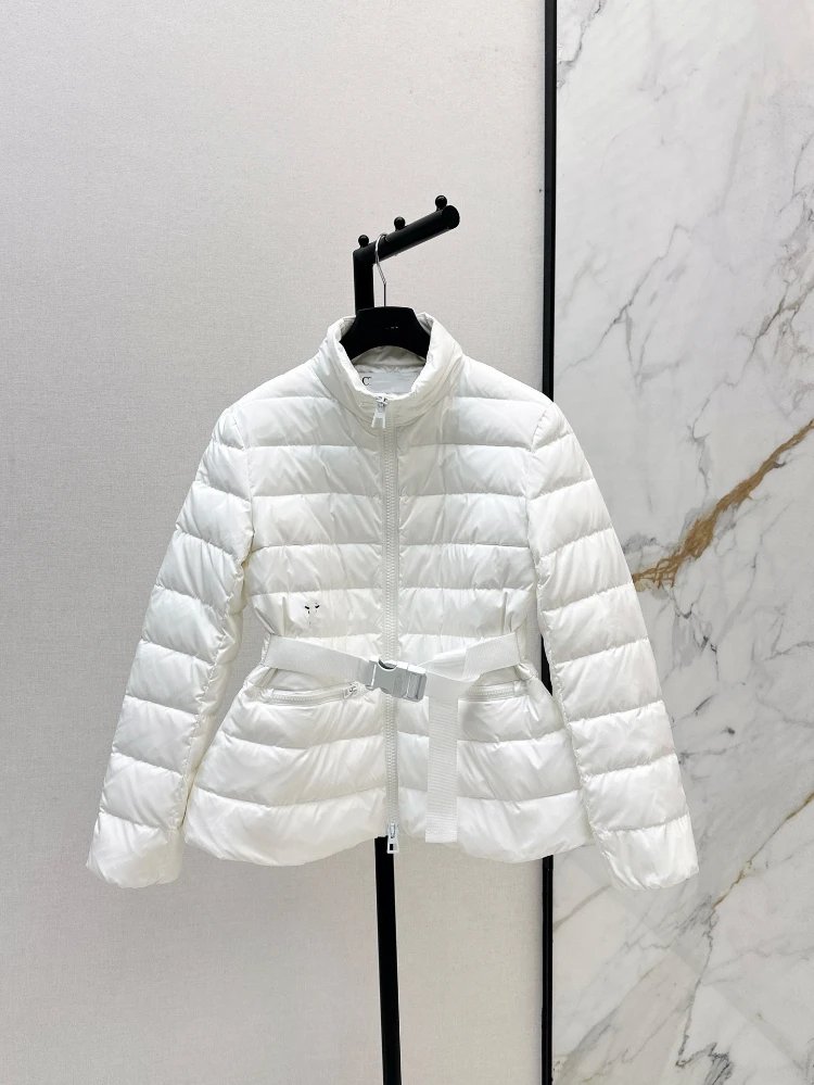 Unbranded Down Jackets Belted stand-collar quilted jacket — white