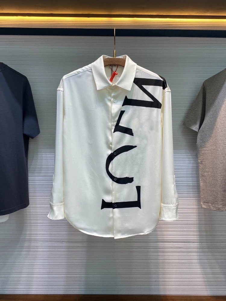 Loewe Vertical Big Letter Print Satin Long Sleeve Shirt