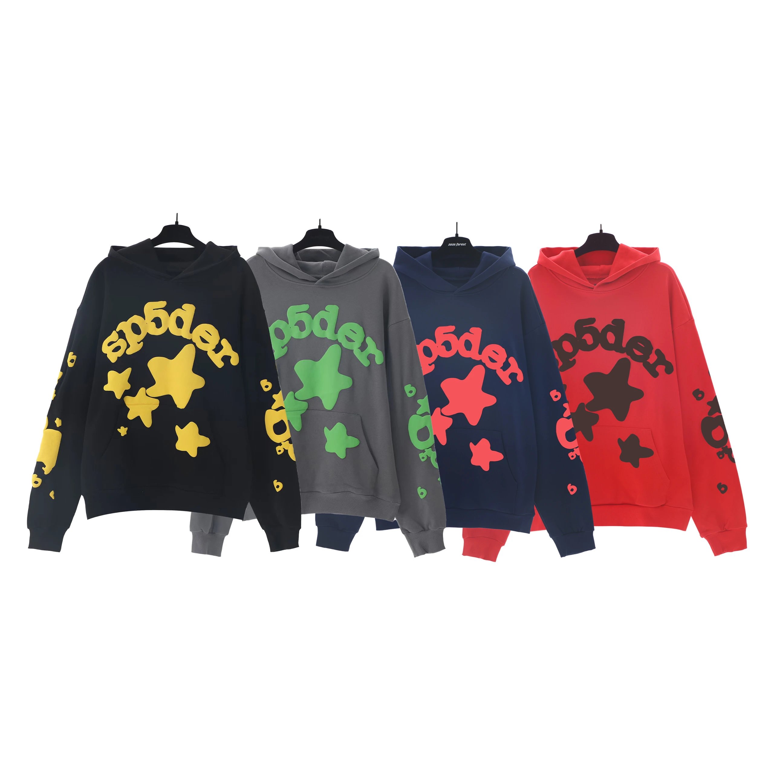 Sp5der Five Star Letter Foam Print Hoodie