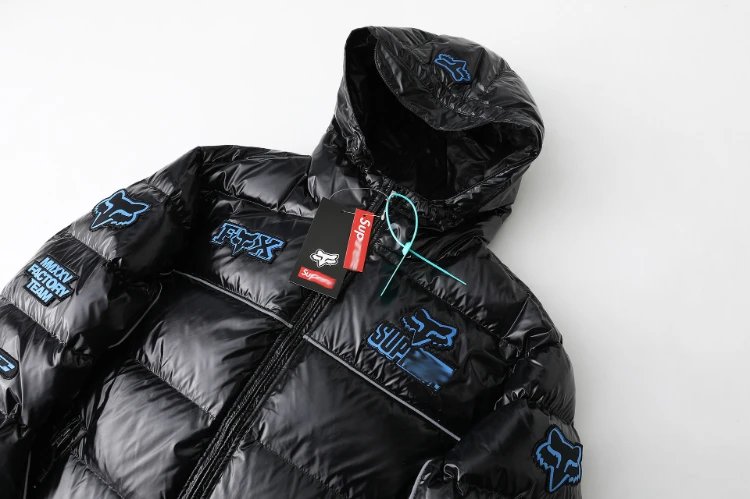 Fox Down Jackets Shiny Hooded Logo-Patch Puffer Jacket image 4