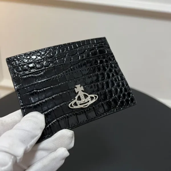Vivienne Westwood Orb Logo Croc-Embossed Card Holder Burgundy - 5