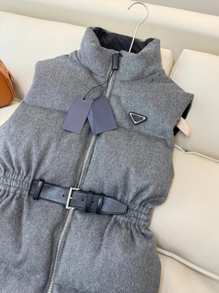 Prada Vests Belted stand-collar quilted puffer vest image 5