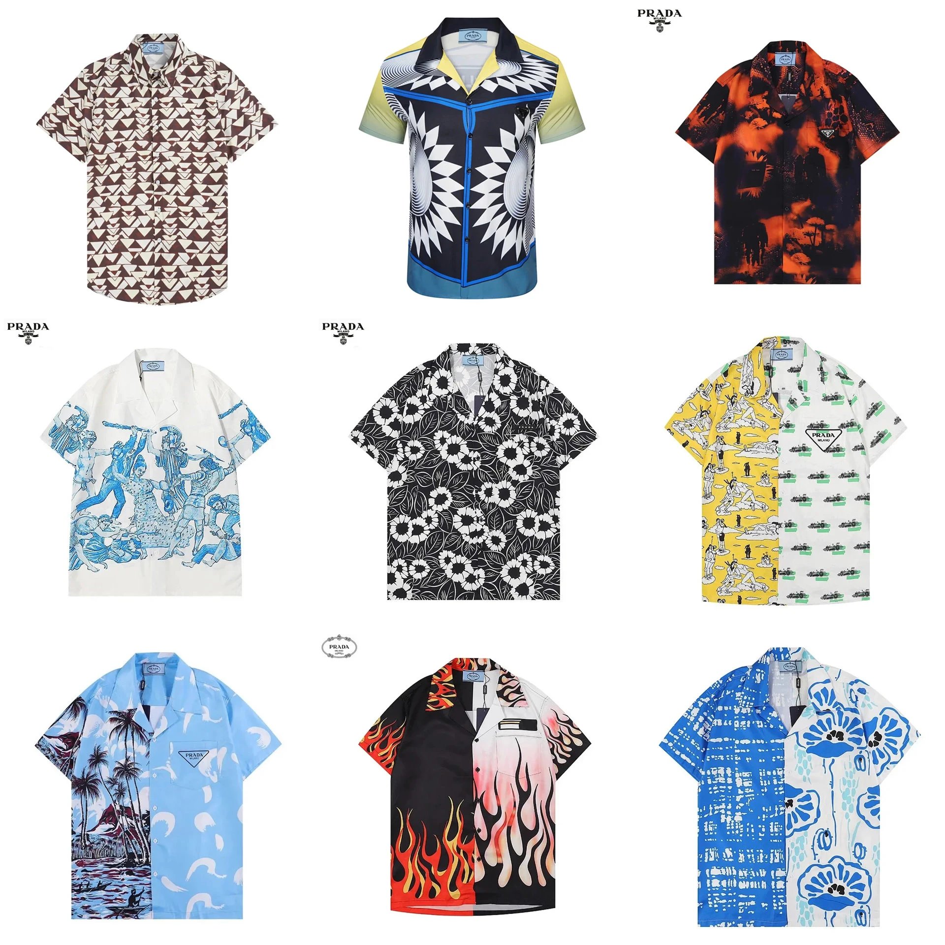 Prada Printed Single Button Short Sleeve Shirt