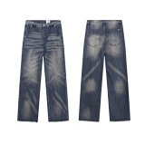 Distressed Wide-Leg Denim Jeans