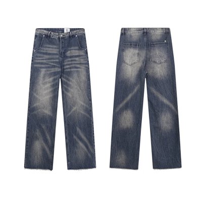 Distressed Wide-Leg Denim Jeans
