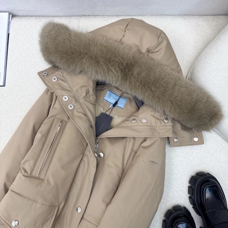 Unbranded Down Jackets Long hooded fur-trim puffer with flap pockets image 3