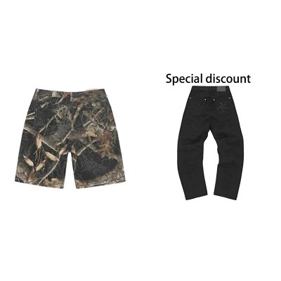 Camouflage Print Shorts / Black Embroidered Jeans [2 styles]