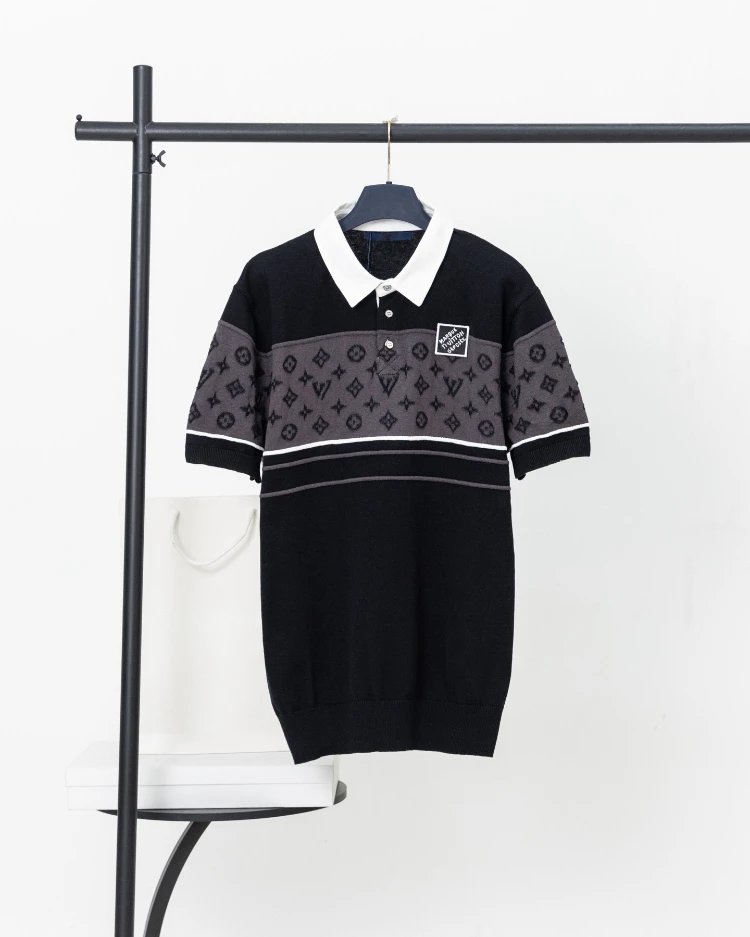 SKU-12-Lv Jia (Jacquard-sleeve Polo Shirt, Black)