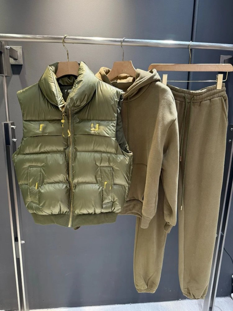 Schiaparelli Matching Sets Three-Piece Puffer Vest, Hoodie and Jogger Set — Green