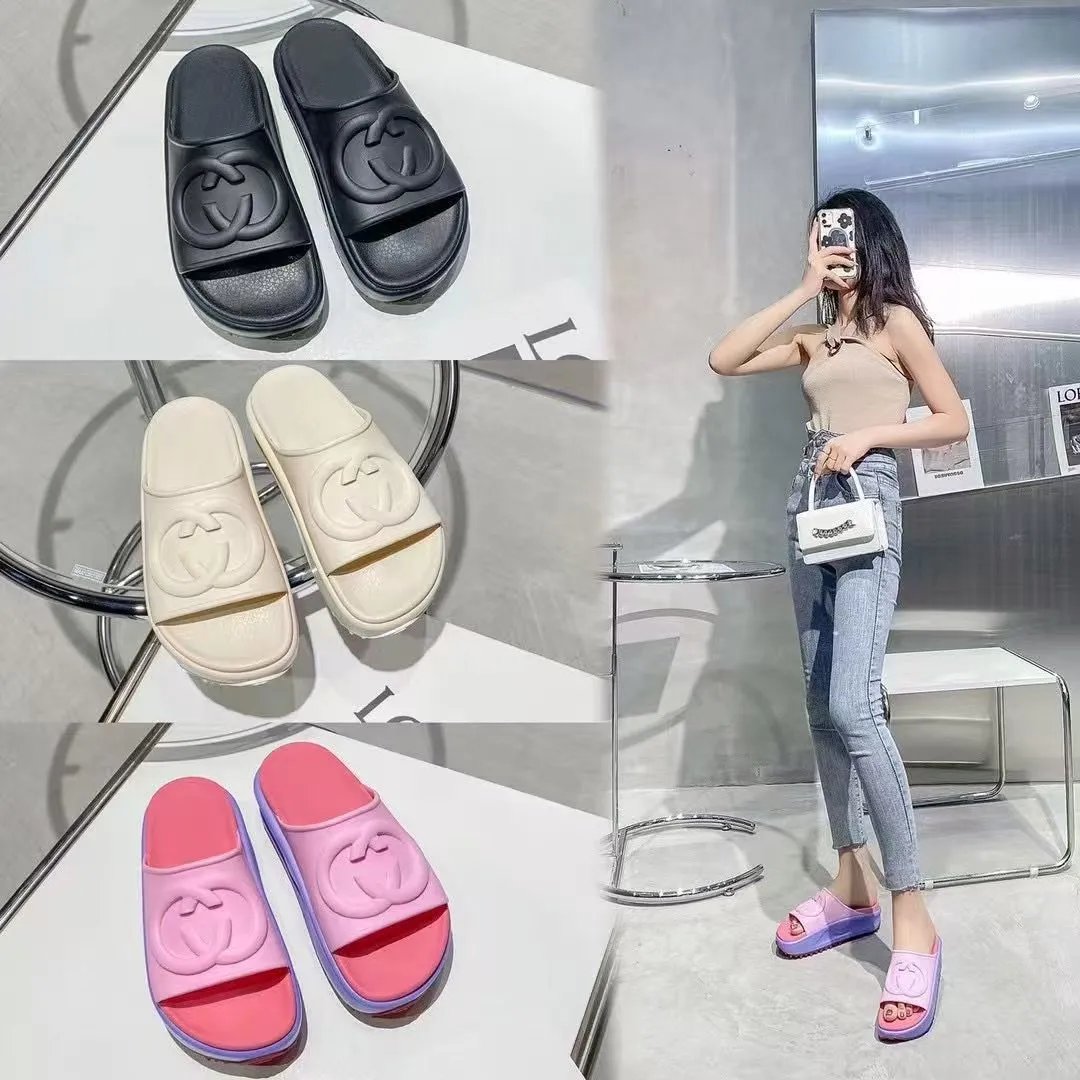 Gucci Interlocking GG Embossed Thick Sole Slide Sandals