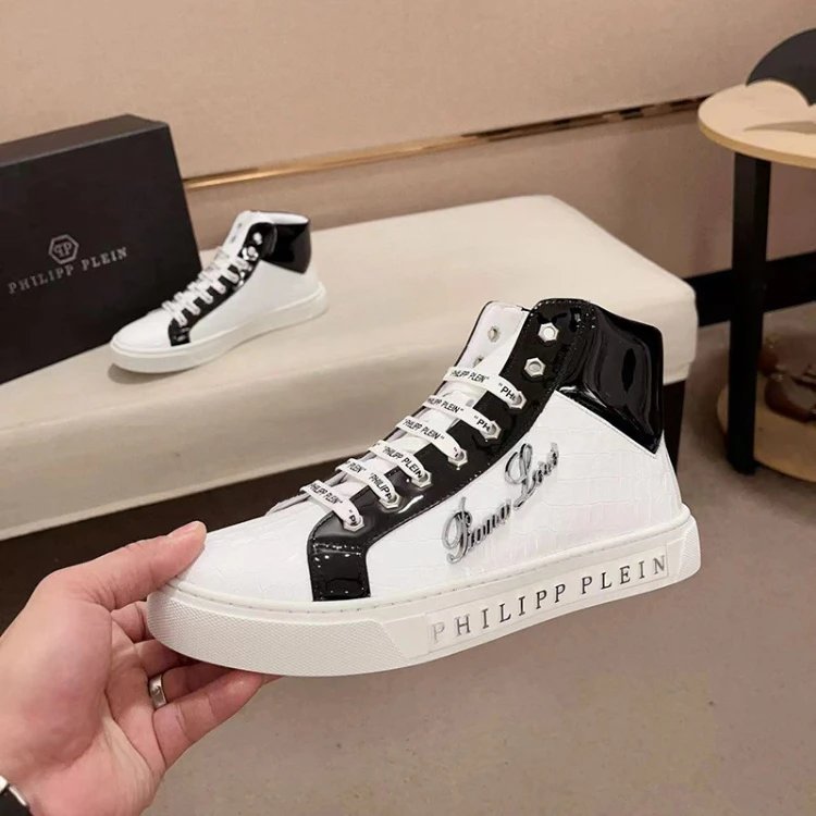 Philipp Plein Sneakers High-Top Crocodile-Embossed — white