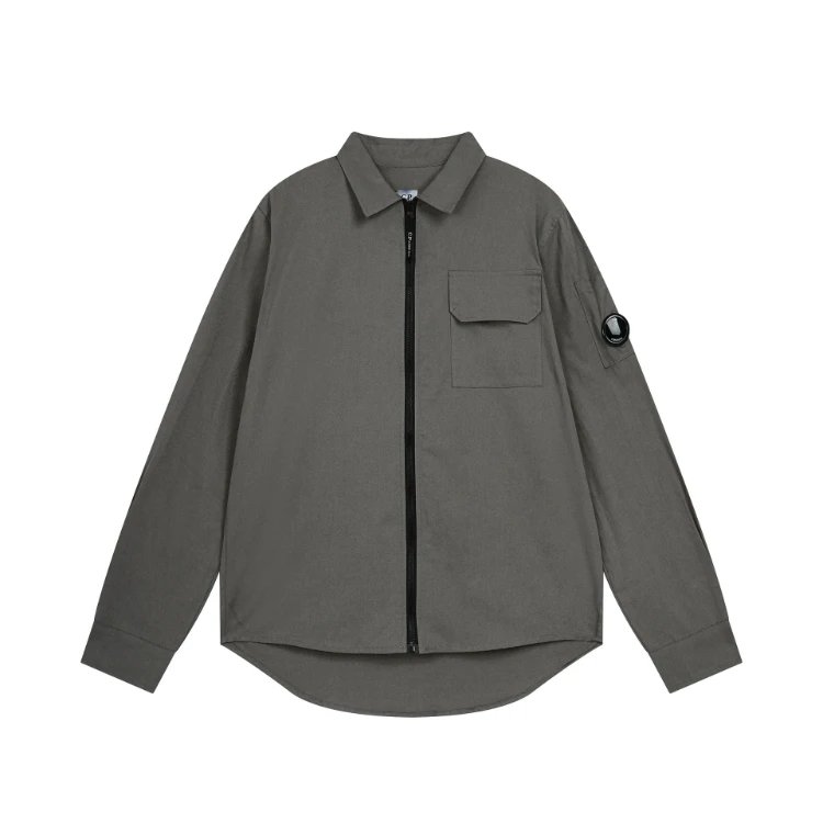 C.P. Company Shirts Zip-Front Lens Sleeve Shirt — SKU-03-Dark Gray